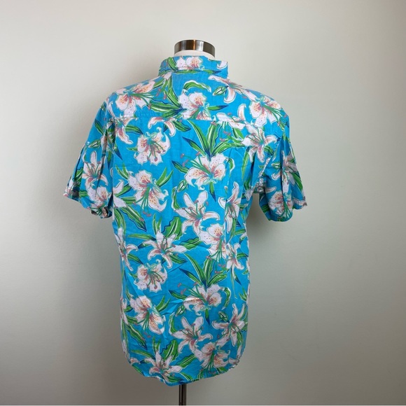 Colours Alexander Julian Blue Tropical Floral Hawaiian Button Down Shirt Large - Picture 4 of 5
